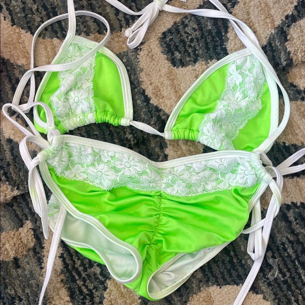 bebe Lime Green and White Lace Bikini